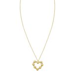 14K Yellow Gold Diamond Cut Cable Chain Necklace with Beaded Heart Charm