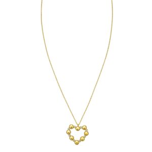14K Yellow Gold Diamond Cut Cable Chain Necklace with Beaded Heart Charm
