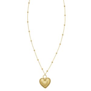 14K Yellow Gold Vintage Style Puffed Heart Necklace