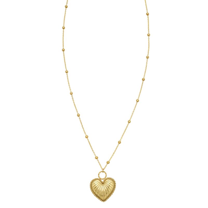 14K Yellow Gold Vintage Style Puffed Heart Necklace