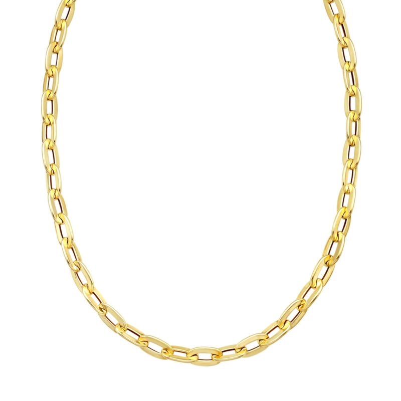 14K Yellow Gold Long Mirror Rolo Link Chain Necklace 7.3 mm