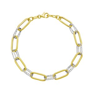 14K Two Tone Gold Diamante Paperclip Bracelet 6.2 mm