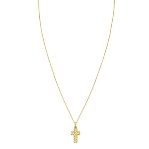 14K Yellow Gold Diamond Cut Cross Necklace