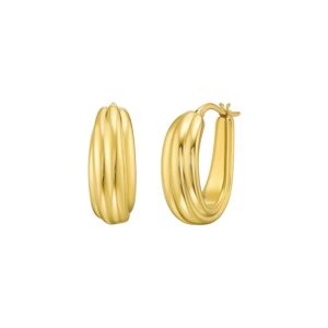 💛 14K Yellow Solid Gold Ribbed Hoop Earrings