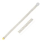 14k Yellow Gold White Pave High Polish Modern Lite Edge Bracelet 18.6 mm