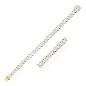 14k Yellow Gold White Pave High Polish Modern Lite Edge Bracelet 18.6 mm