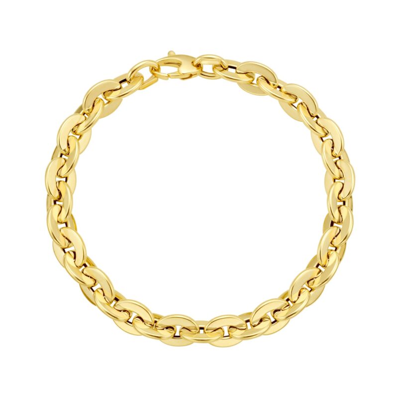 14K Yellow Gold Mirror Rolo Link Chain Bracelet 7.3 mm 7.5 Inch
