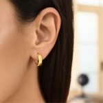 Real 14K Yellow Gold Checkerboard Huggie Hoop Earrings