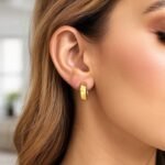 Women's 14K Yellow Gold Checkerboard Huggie Hoop Earrings