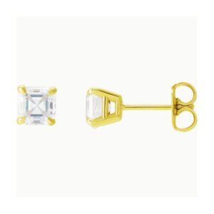0.5 Carat Asscher Cut Diamond Stud Earrings 14K Yellow Gold