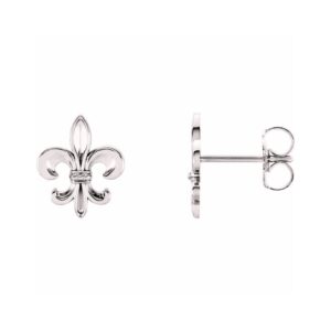 14K White Gold Fleur de Lis Stud Earrings