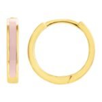 14K Yellow Gold & Pink Enamel Huggie Hoop Earrings