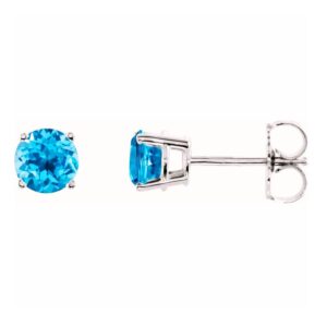 14k White Gold Round Swiss Blue Topaz Stud Earrings 5 mm