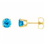 14k Yellow Gold Round Swiss Blue Topaz Stud Earrings 5 mm