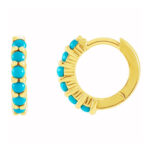 14k Yellow Gold Turquoise Beaded Hoop Earrings