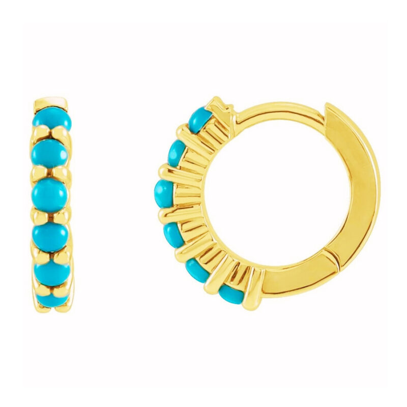 14k Yellow Gold Turquoise Beaded Hoop Earrings
