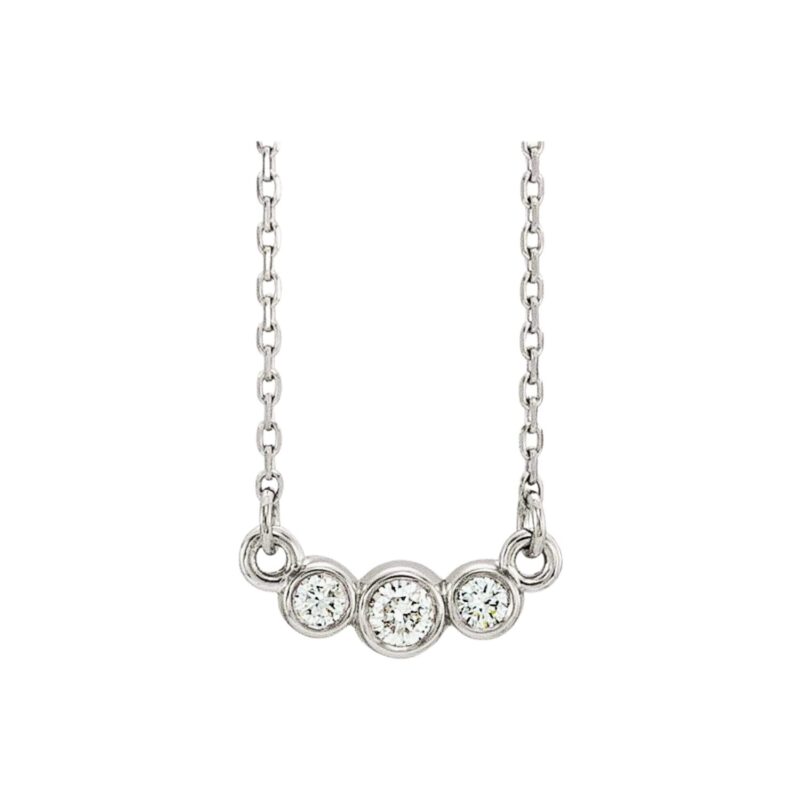3 Stone Horizontal Diamond Necklace 14K White Gold 1 8 CTW