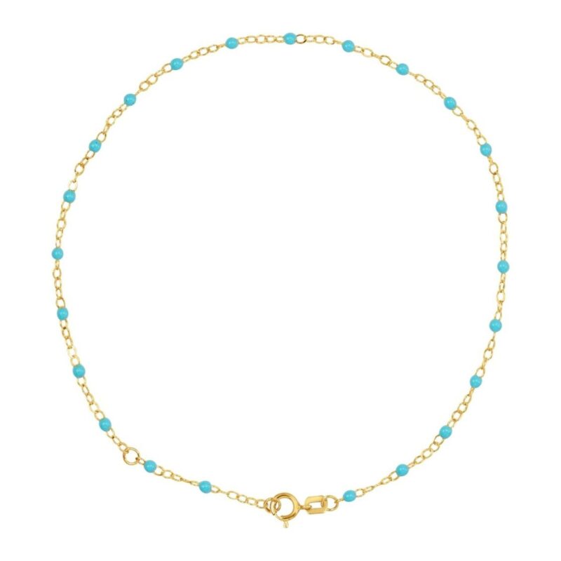 Adjustable Turquoise Beaded Chain 14K Yellow Gold
