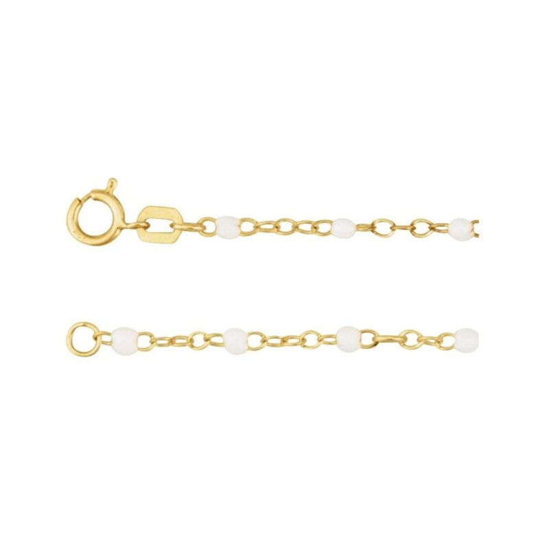 Adjustable White Enamel Beaded Chain Anklet, Bracelet & Necklace 14K Yellow Gold