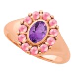 Amethyst and Rhodolite Garnet Halo Ring 14k Rose Gold