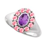 Amethyst and Rhodolite Garnet Halo Ring 14k White Gold