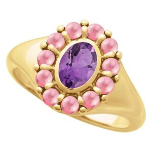 Natural Amethyst and Natural Rhodolite Garnet Halo Ring 14k Yellow Gold