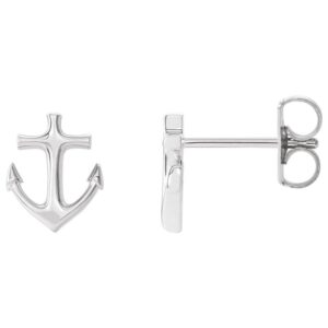 Anchor Stud Earrings 14K White Gold