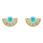 Aquamarine and Turquoise Fan Stud Earrings 14K Gold