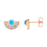 Aquamarine and Turquoise Fan Stud Earrings 14K Rose Gold
