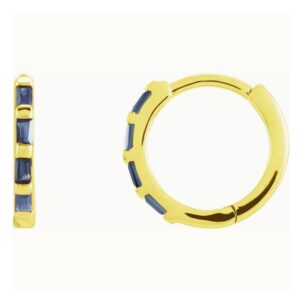 Baguette Blue Sapphire Hinged Huggie Hoop Cartilage Earrings 14K Gold