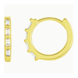 Baguette Diamond Huggie Earrings 14k Yellow Gold
