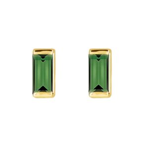 Baguette Green Tourmaline Stud Earrings 14K Gold