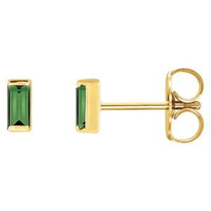 Baguette Green Tourmaline Stud Earrings 14K Yellow Gold