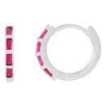Baguette Ruby Huggie Hoop Earrings 14k White Gold