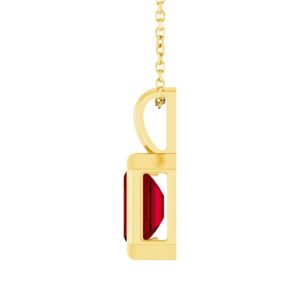 Bezel Set Solitaire Emerald Cut Mozambique Garnet Necklace 14K Yellow Gold