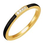 Black Enamel Diamond Stackable Ring 14K Yellow Gold
