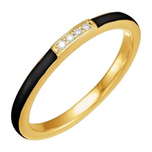 Black Enamel Diamond Stackable Ring 14K Yellow Gold