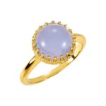 Blue Chalcedony Crown Cabochon Ring 14K Yellow Gold