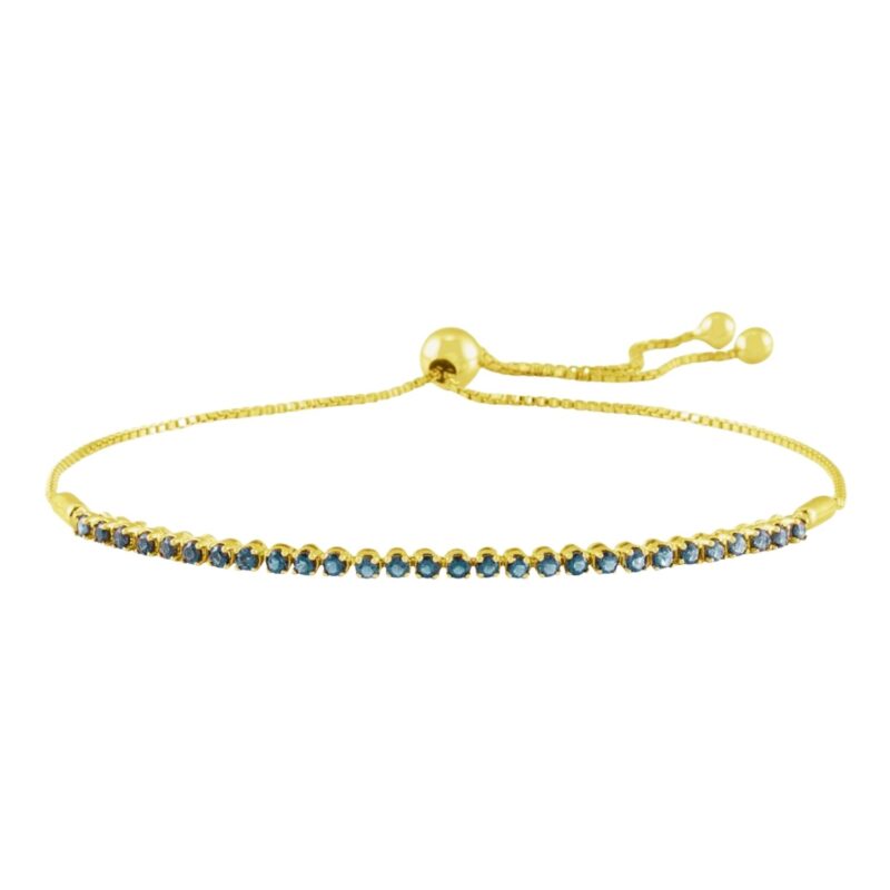 Blue Sapphire Adjustable Bolo Bracelet 14K Yellow Gold