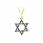 Blue Sapphire Star of David Necklace 14k Yellow Gold