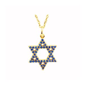 Blue Sapphire Star of David Necklace 14k Yellow Gold