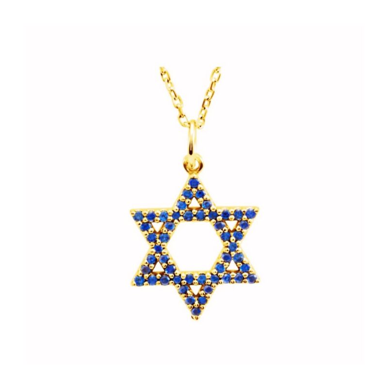 Blue Sapphire Star of David Necklace 14k Yellow Gold