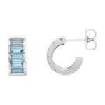 Channel Set Aquamarine Huggie Earrings 14K White Gold