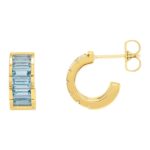 Channel Set Aquamarine Huggie Earrings 14K Yellow Gold