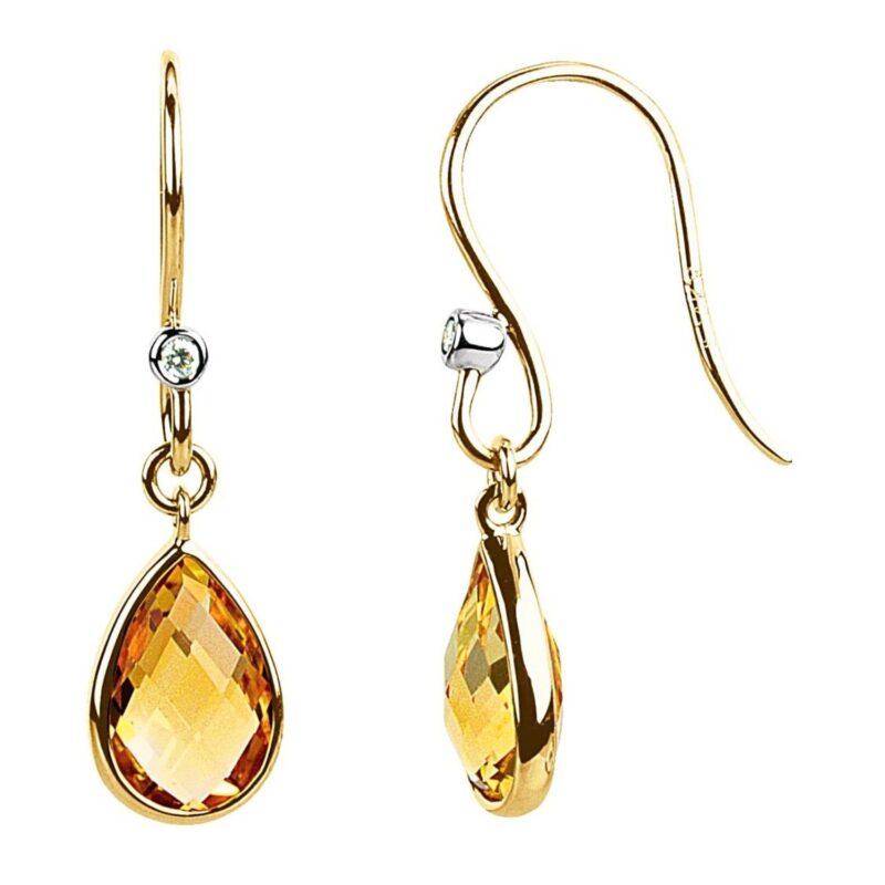 Citrine and Diamond Drop Earrings 14K Yellow Gold