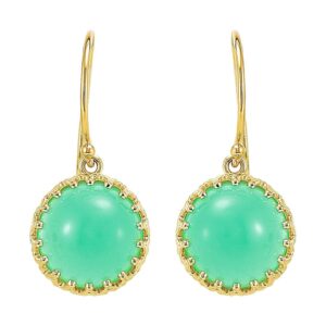 Crown Cabochon Green Chrysoprase Drop Earrings 14k Yellow Gold