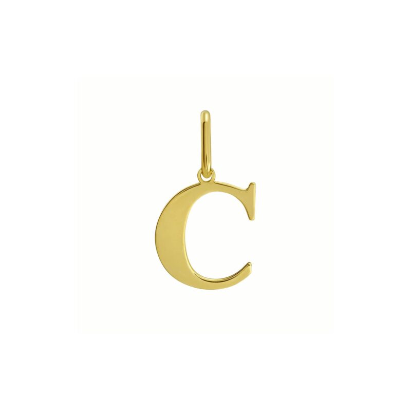 14K Yellow Gold Initial C Letter Charm Pendant