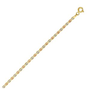 2mm 14K Tri Color Gold Valentino Chain Necklace 16, 18 and 20 Inch Options