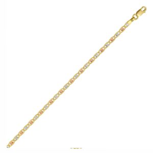 2.5 mm 14K Tri-Color Gold Pave Valentino Chain Necklace