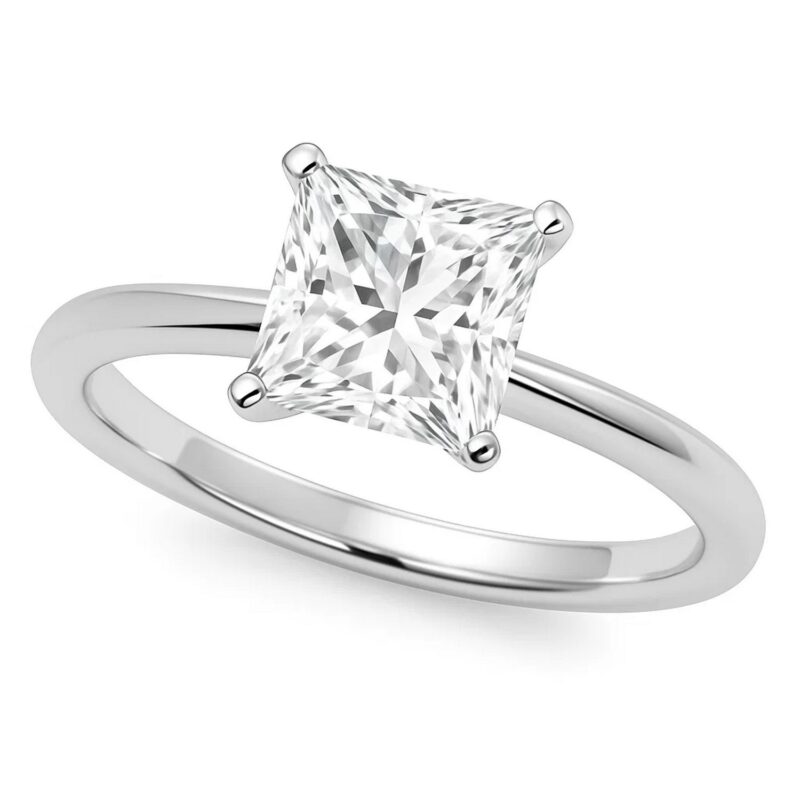 5 Carat Princess Cut Lab Grown Diamond Solitaire Ring in 14K White Gold